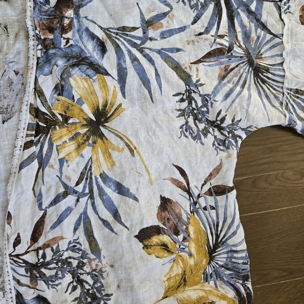Francesca Bettini 100% linen tropical open front swim cover cardigan kimono OS - Picture 3 of 11